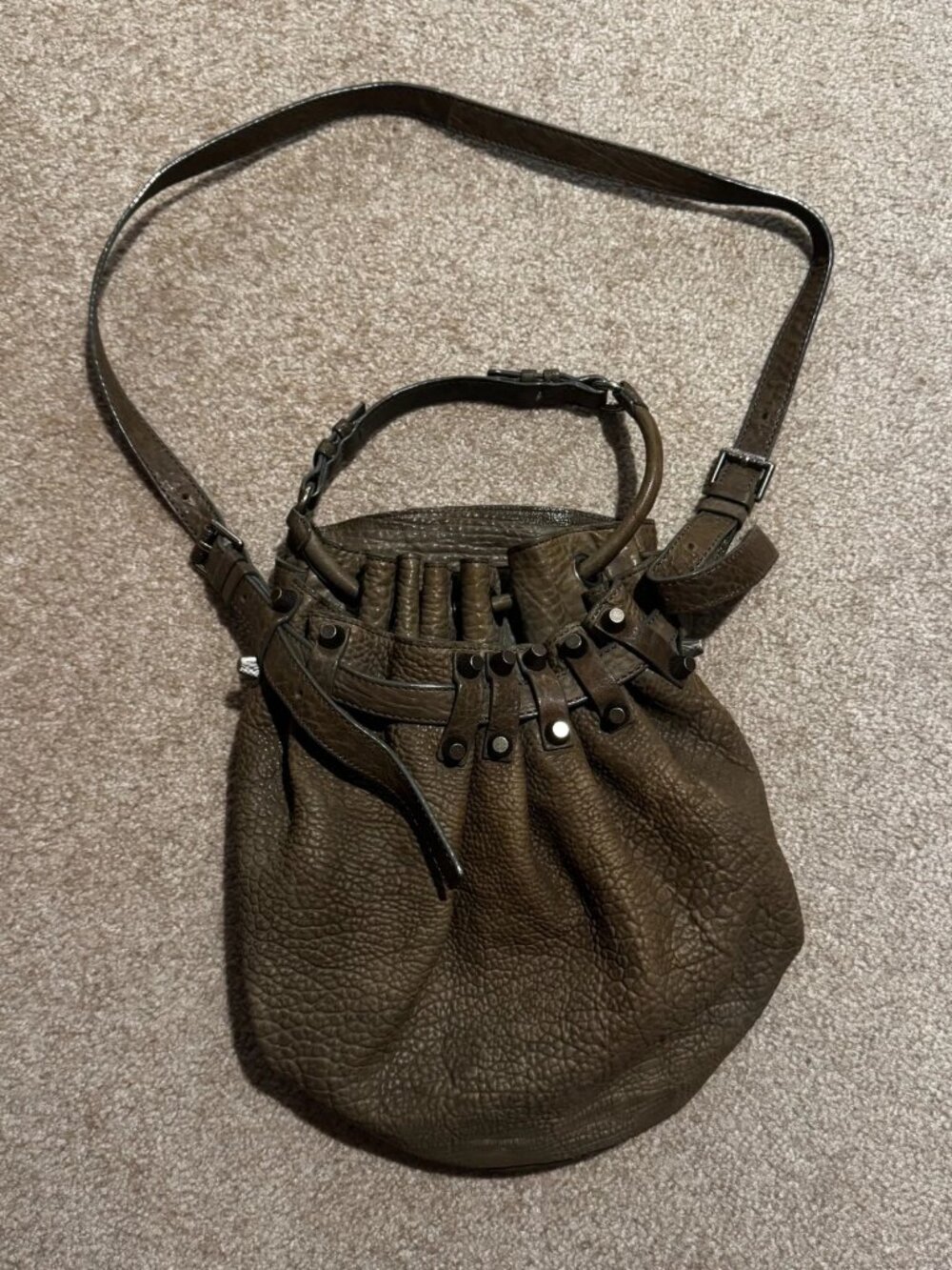 100% Authentic Alexander Wang The Diego Handbag Purse Grey Leather Studs Bag